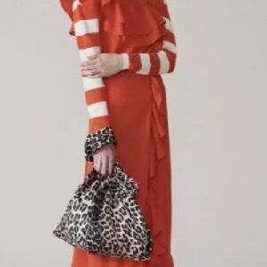 Ganni Asymetrical Ruffle Orange Tie Dress